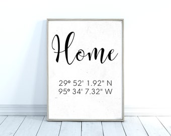 Home Coordinate personalizzate, regalo per coppie, cartello di benvenuto, longitudine latitudine, coordinate di nozze per regalo di anniversario, download digitale, regalo per la casa