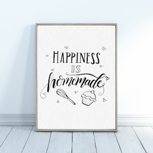 Geluk is zelfgemaakte decor, boerderij decor, keuken muur decor, inspirerende kunst, keuken citaat, afdrukbare muur kunst, eetkamer decor