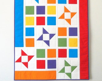 Star Baby Quilt in Bright Colours, Modern Design, Ideal Baby Shower Gift