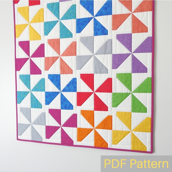 Modernes Windrad Baby Quilt Muster, PDF Sofort Download, Easy Scrap Project, Baby Quilt Größe