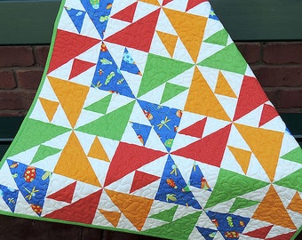 Bright Baby Quilt Pattern, Half Square Triangle Baby Quilt, PDF Quilt Pattern (Instant Download)