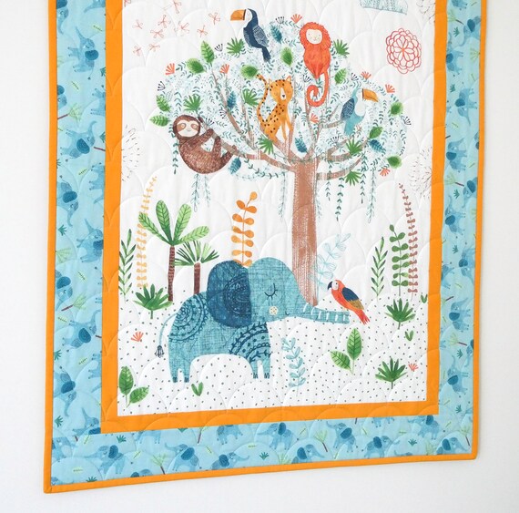 Quilted Nursery Panel Baby Blanket Jungle Themed Baby Quilt Ideal Baby Shower Quilt Etsy Canada