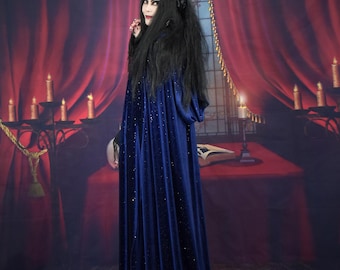 Anjelica Morticia Midnight Sparkle Cloak - Addams Family cloak by Moonmaiden Gothic Clothing - made to measure