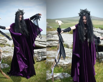 Starlight Fae of the Falls Gown - Spandex Velvet Medievel Elven Witchy Dress by Moonmaiden Gothic Clothing