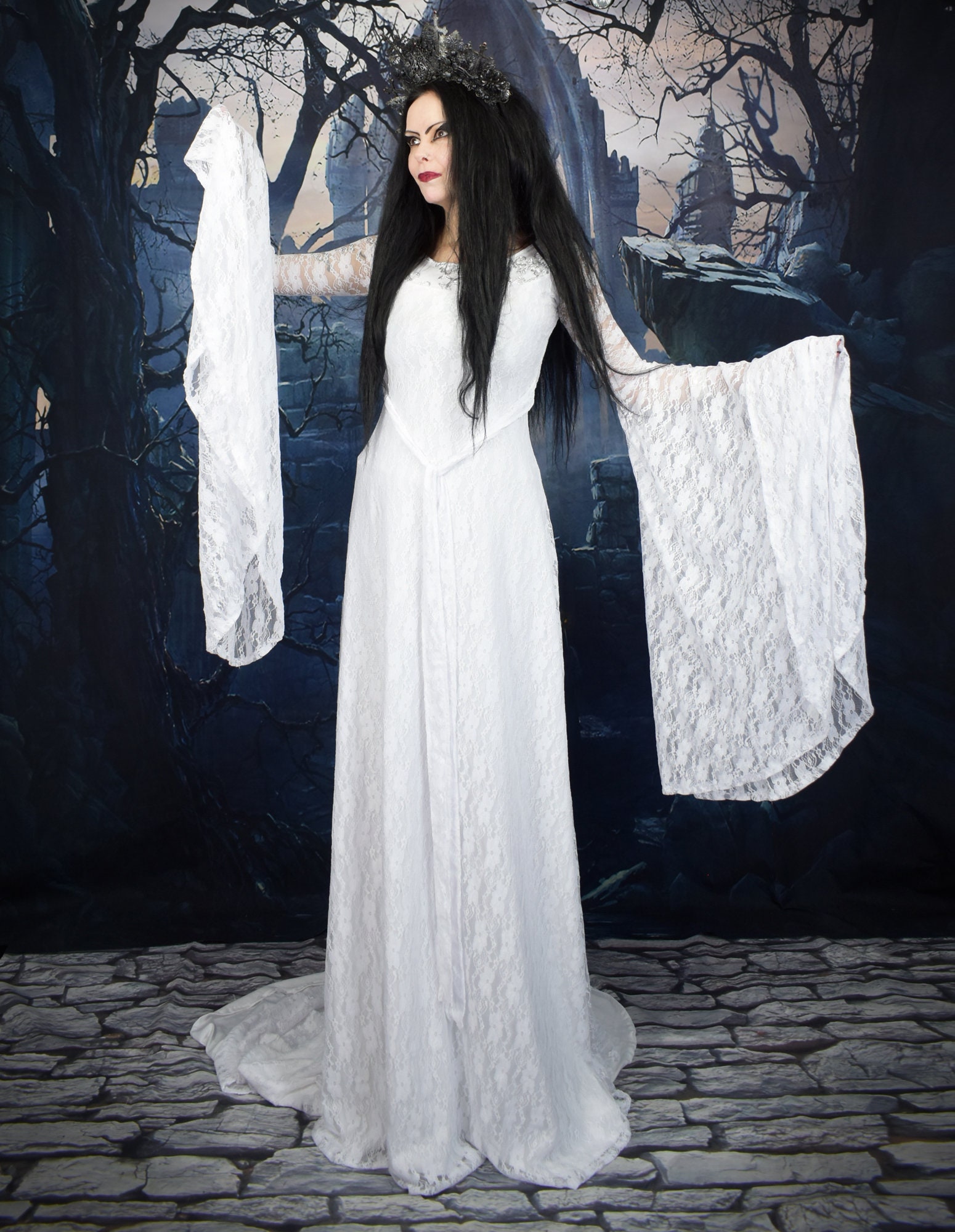 sachin and babi light blue dress Blue Lace Sleeved Mermaid Long Train Formal Dress