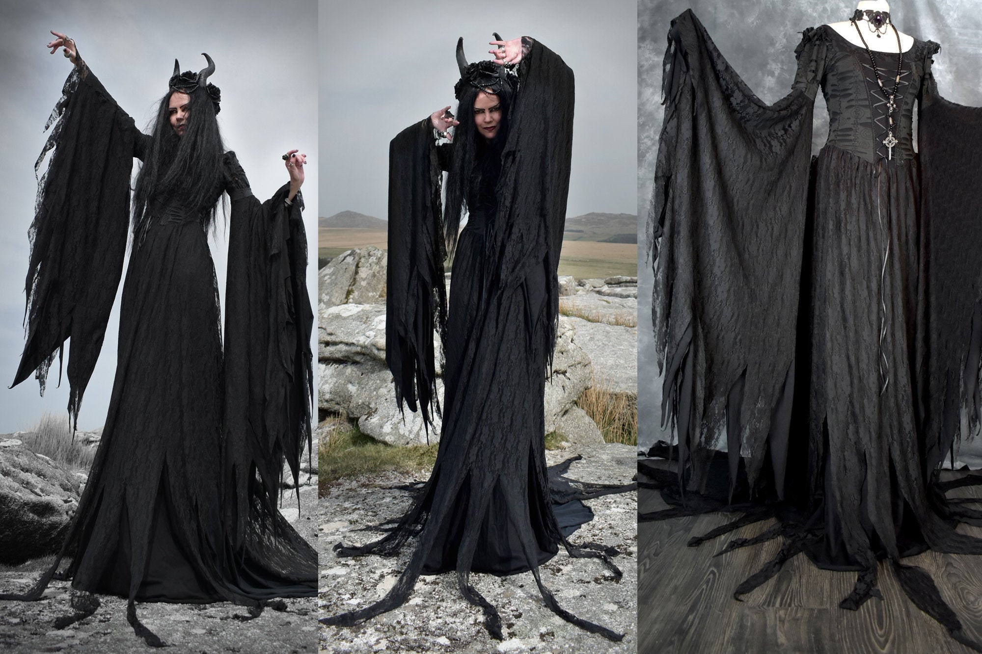 Hedgewytch Dress - cotton lycra witchy goth dress with pockets!