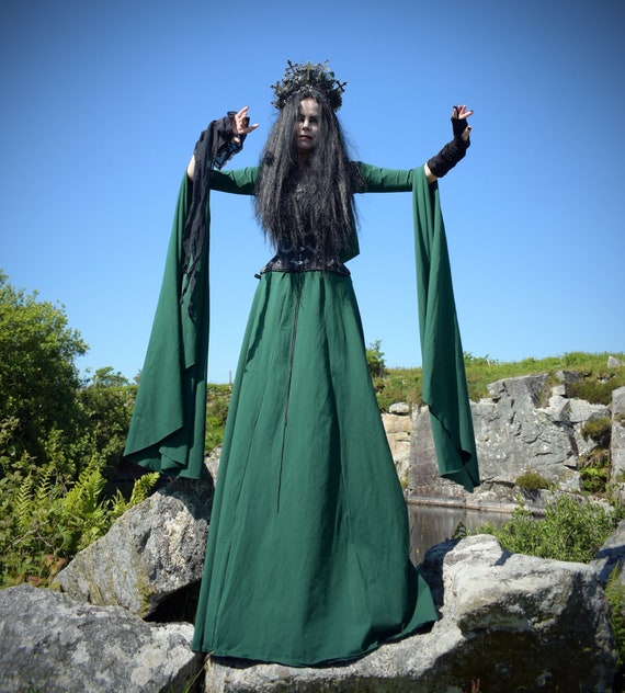 Forestwytch Gown - Made to Measure - Cotton Elven Goth Witch Dress by Moonmaiden Gothic Clothing - All Sizes and Colours!