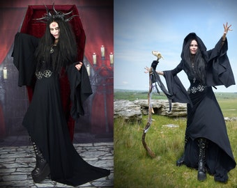 Seeker of Samhain Gown - cotton lycra cowl hood witch goth dress by Moonmaiden Gothic Clothing - made to measure