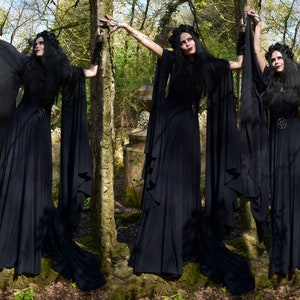 Fae of the Fallen Gown - cotton elven goth witch medieval aurthurian hooded dress by Moonmaiden Gothic Clothing - All Sizes