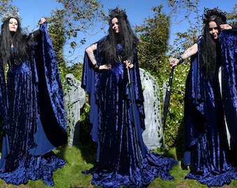 Velvet Fae of the Falls Gown - made to measure - crushed velvet elven fairy witch medieval aurthurian dress by Moonmaiden Gothic Clothing