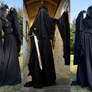 Graveheart Noir Gown - made to measure -  long cotton lycra elven witch medieval goth dress by Moonmaiden Gothic Clothing