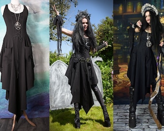 Hedgewytch Dress - Made to Measure - Cotton Lycra witchy goth dress *WITH POCKETS!* - All sizes and Colours by Moonmaiden