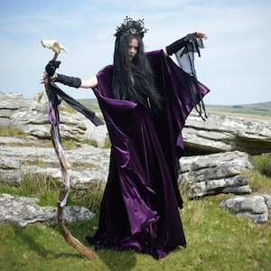 Starlight Fae of the Falls Gown - Spandex Velvet Medievel Elven Witchy Dress by Moonmaiden Gothic Clothing