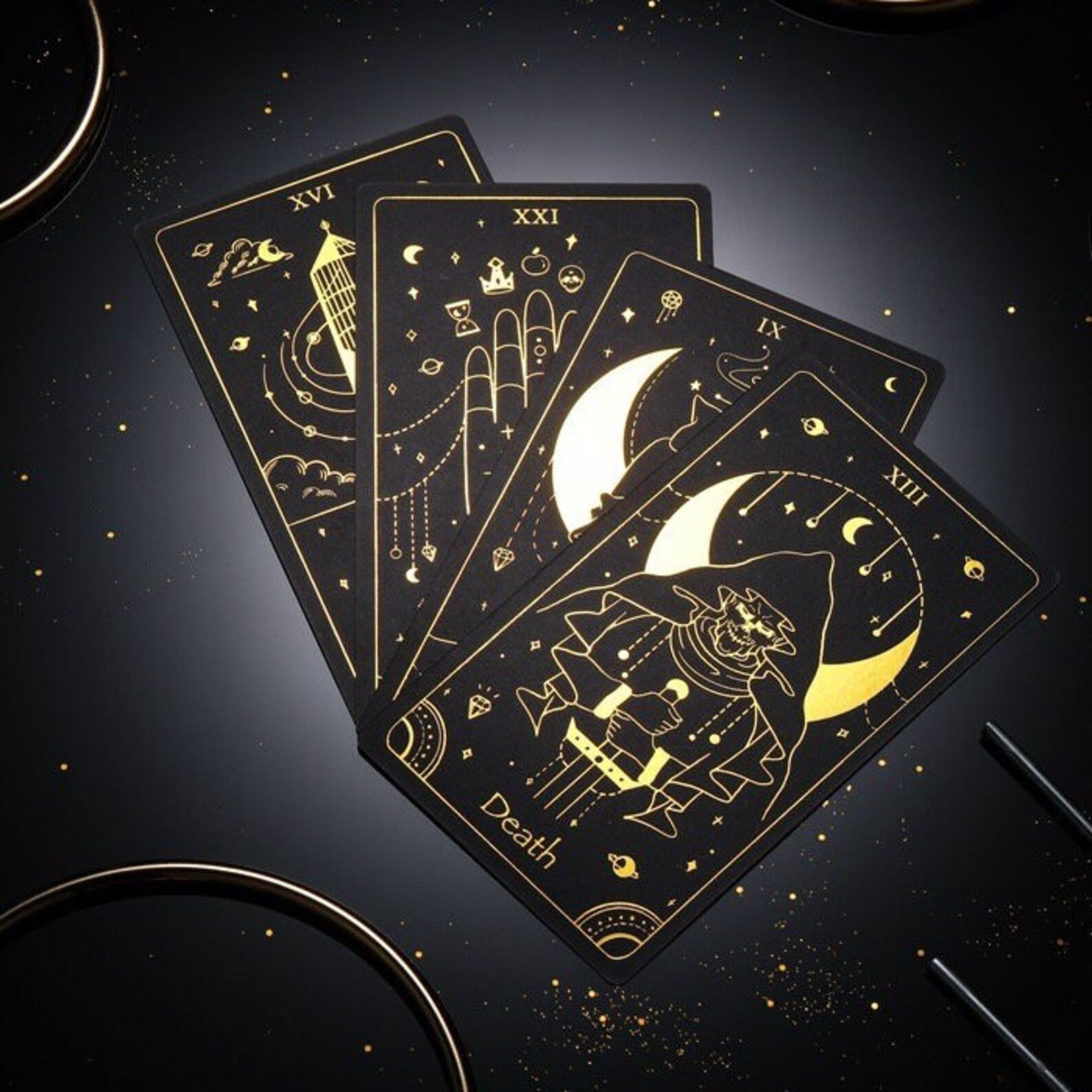 Black Tarot Deck With Downloadable Guide Book 78 Tarot Cards | Etsy