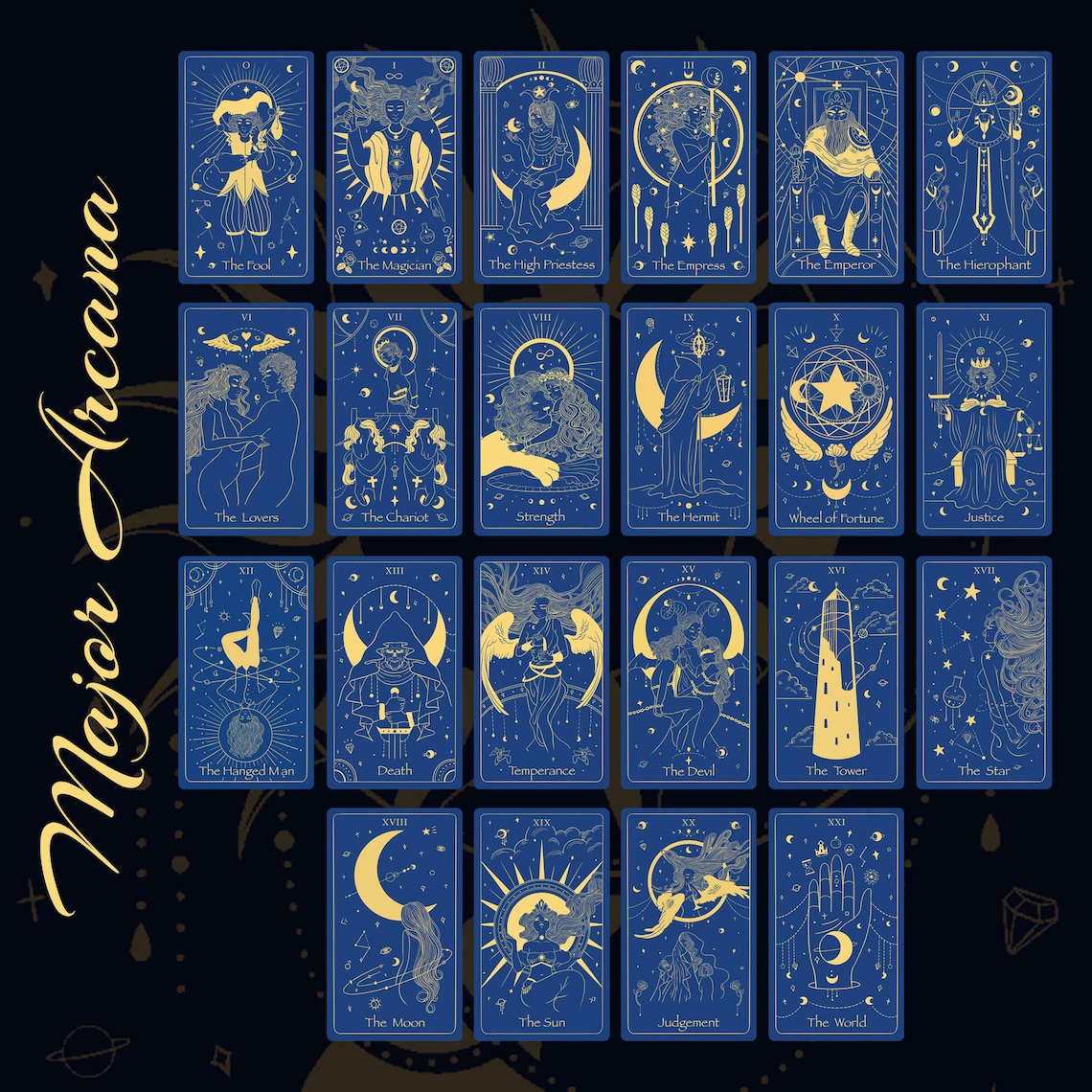Tarot Deck 78 Cards DARK BLUE Gold FOIL Tarot Deck With - Etsy