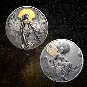 Angel Decision Coin - Yes No Decision - Flipping Challenge Coins - Divine Decision Maker Silver - Gold Two Tone Coin - Angel&#39;s Guidance Coin