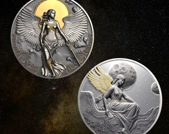 Angel Decision Coin - Yes No Decision - Flipping Challenge Coins - Divine Decision Maker Silver - Gold Two Tone Coin - Angel's Guidance Coin