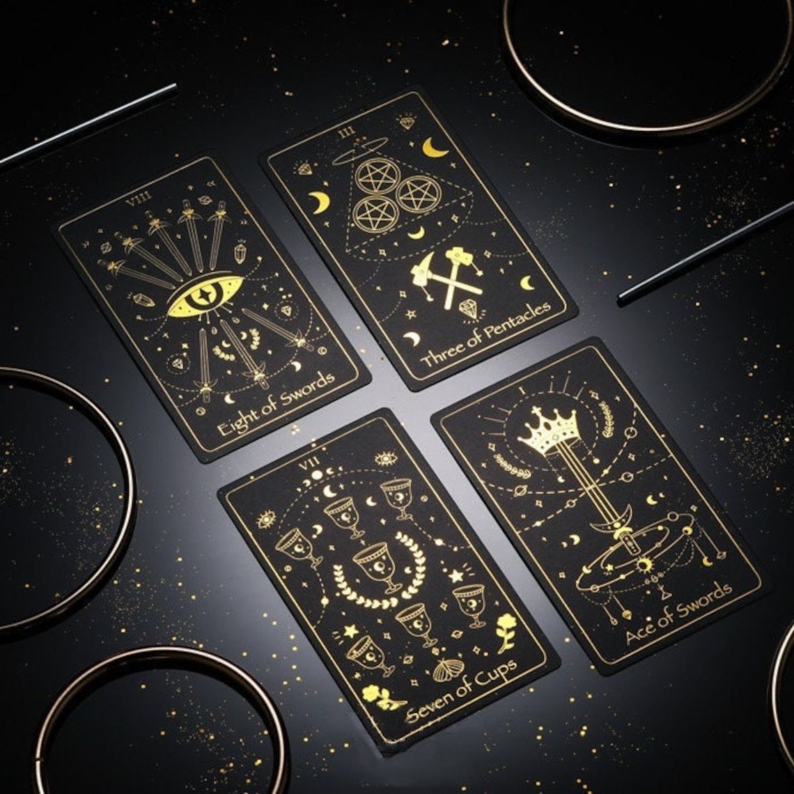 Black Tarot Deck With Downloadable Guide Book 78 Tarot Cards | Etsy