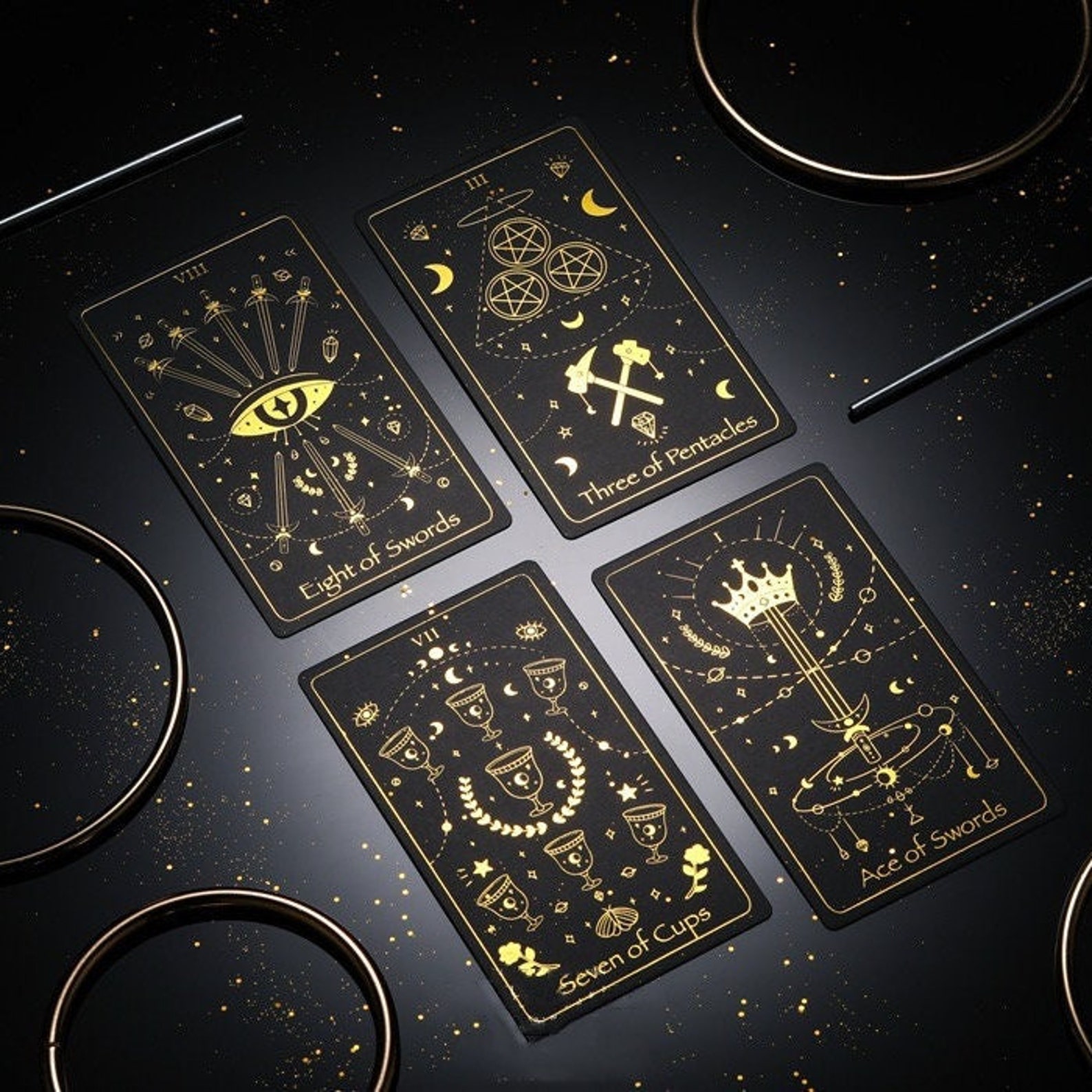 Black Tarot Deck With Downloadable Guide Book 78 Tarot Cards Etsy