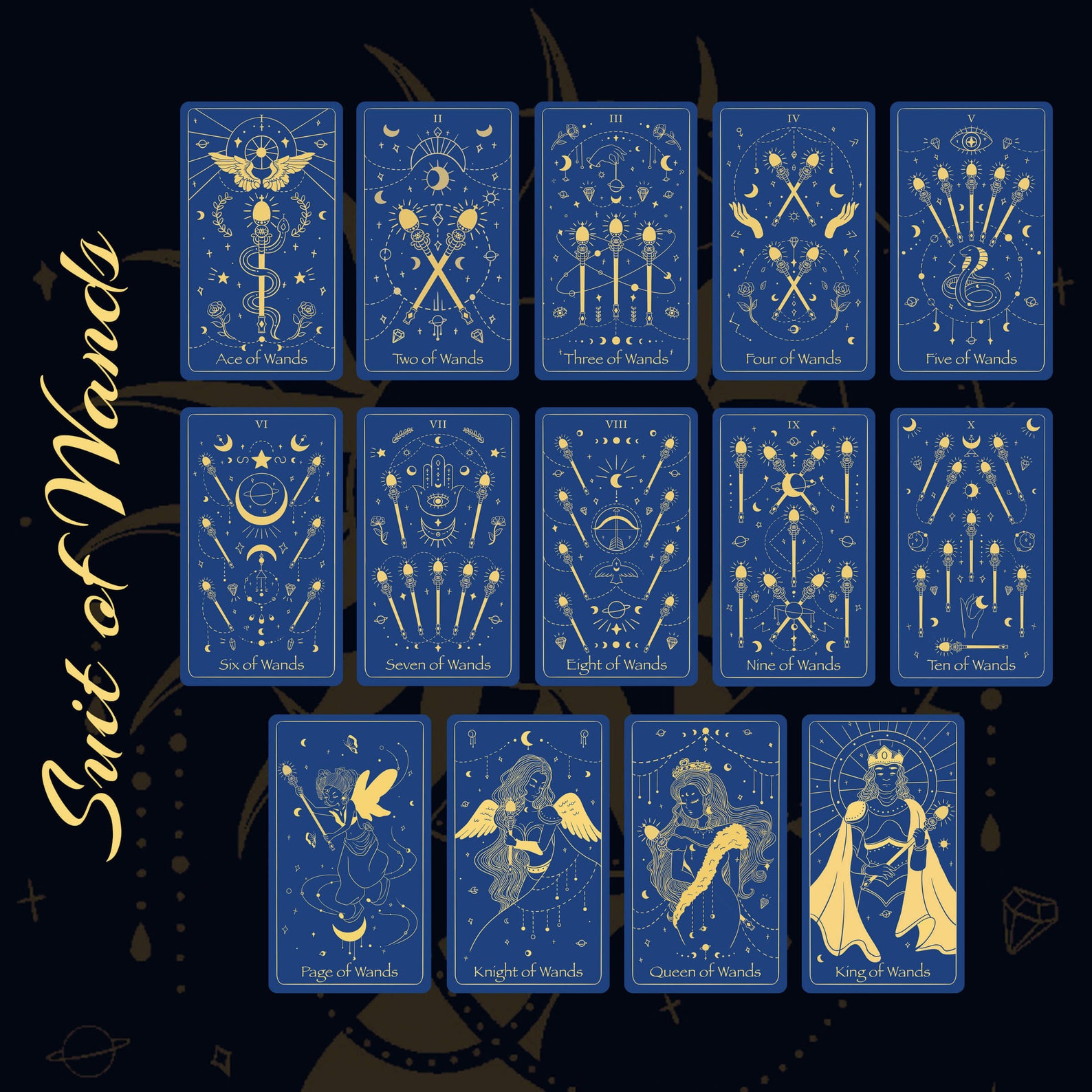 Tarot Deck 78 Cards DARK BLUE Gold FOIL, Tarot Deck With Guidebook & Box, Gold Gliding With