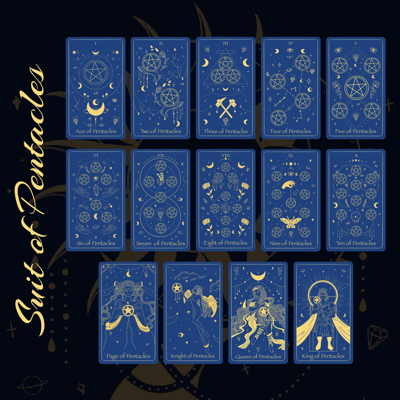 Tarot Deck 78 Cards DARK BLUE Gold FOIL, Tarot Deck With Guidebook & Box, Gold Gliding With