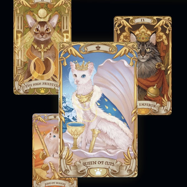 Cat Tarot Deck - With Guide Book- Cat Tarot Cards-  78 Tarot Cards - Animal Spirits Guide - Beginners Tarot- Divination