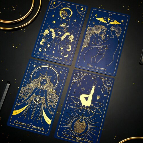 Tarot Deck 78 Cards DARK BLUE Gold FOIL Tarot Deck With - Etsy