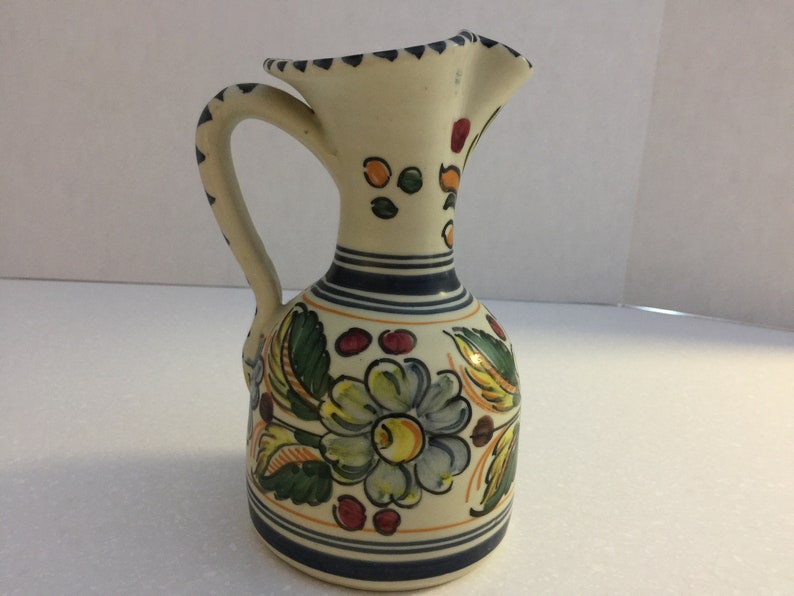 A.H Puente Pitcher Restaurante Botin Pottery Hand Painted Floral Vintage