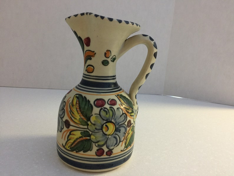 A.H Puente Pitcher Restaurante Botin Pottery Hand Painted Floral Vintage