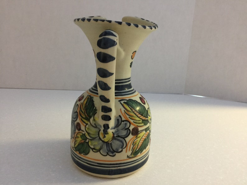 A.H Puente Pitcher Restaurante Botin Pottery Hand Painted Floral Vintage