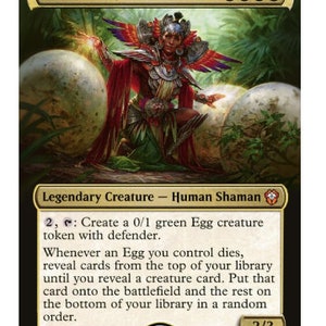 Peut inclure: Atla Palani, Gardienne du Nid est une carte de créature légendaire verte 2/3 du jeu de cartes à collectionner Magic: The Gathering. La carte représente une chamane humaine avec une coiffe à plumes et une tenue rouge et or. Le texte de la carte est le suivant : "2, : Créez un jeton de créature Œuf vert 0/1 avec la défense. Chaque fois qu'un Œuf que vous contrôlez meurt, révélez des cartes du dessus de votre bibliothèque jusqu'à ce que vous révéliez une carte de créature. Mettez cette carte sur le champ de bataille et le reste au fond de votre bibliothèque dans un ordre aléatoire."