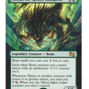 Mtg altered art card-Slinza, the Spiked Stampede