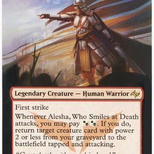 Carte d'art modifiée Mtg-Alesha, qui sourit à la mort