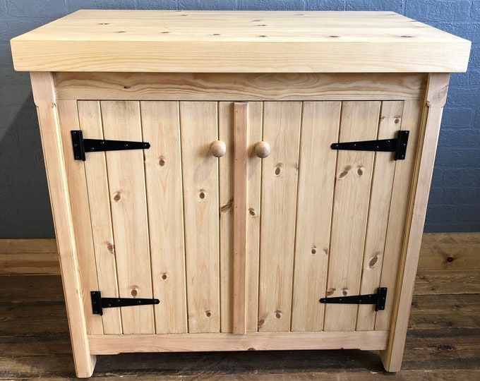 Rustic Freestanding Kitchen Cupboard with Chunky Pine Top - Handmade Storage Unit - Fully Waxed