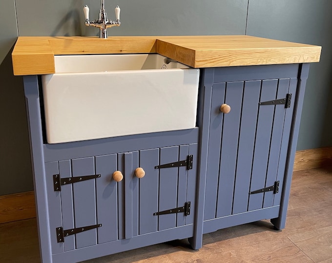 Handmade Belfast Butler Sink Unit: Cupboard , Chunky Pine Worktop, Freestanding Furniture