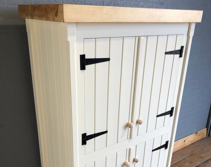 Freestanding Storage Larder with Chunky Pine Top  - Handmade Pantry Unit - Kitchen \ Utility Rustic Furniture