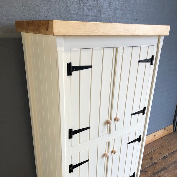 Freestanding Storage Larder with Chunky Pine Top  - Handmade Pantry Unit - Kitchen \ Utility Rustic Furniture