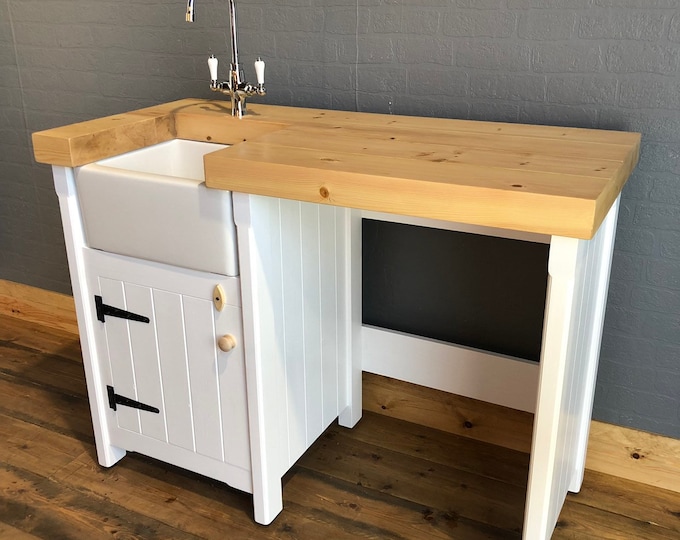 Baby Belfast Butler Sink Unit with One Appliance Gap - Chunky Pine Worktop - Handmade - Rustic - Freestanding Furniture