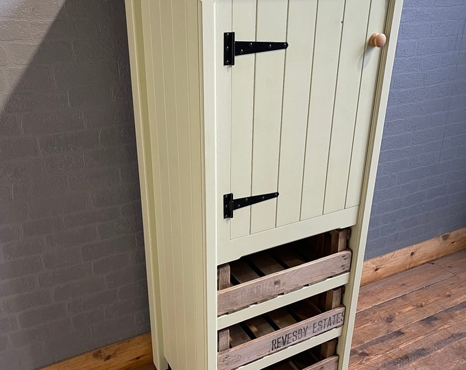 Single Door Larder / Pantry with Vintage Trays & Chunky Pine Worktop - Handmade - Rustic - Freestanding Furniture