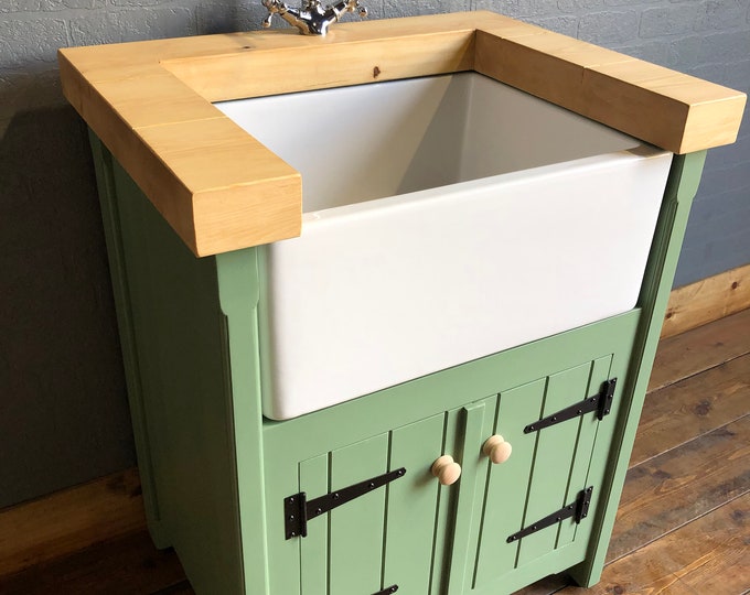 Freestanding Belfast Butler Sink Unit with Pine Top - Handmade Kitchen / Utilty Cupboard
