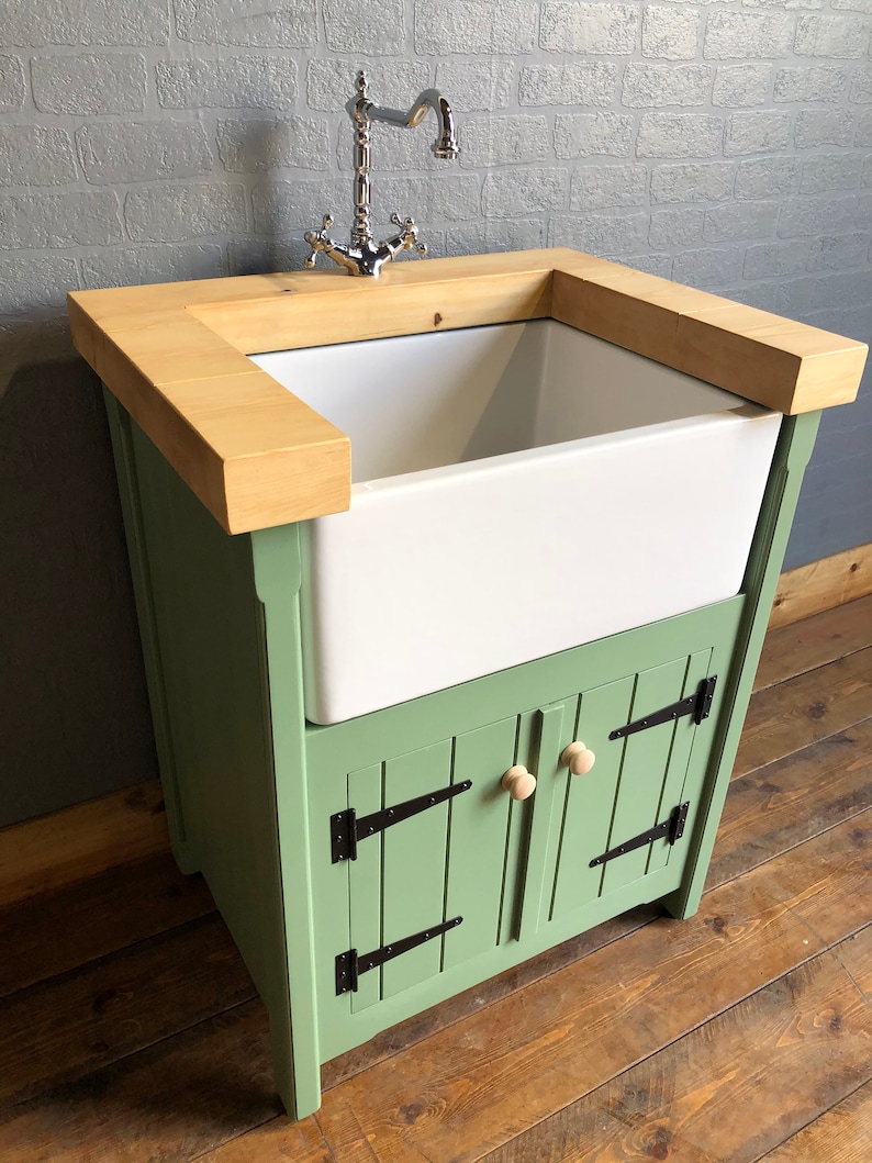 Handmade Belfast Butler Sink Unit: Chunky Pine Worktop, Freestanding ...