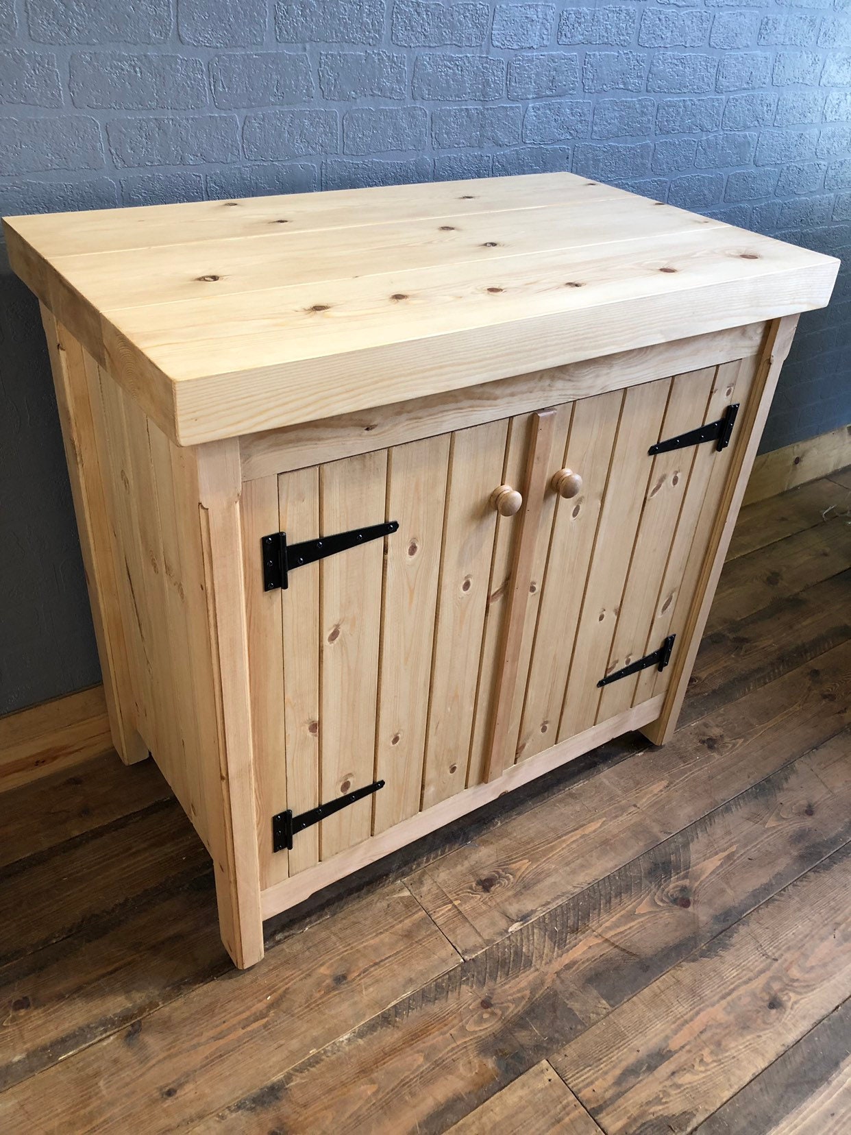 Rustic Freestanding Kitchen Cupboard with Chunky Pine Top Handmade
