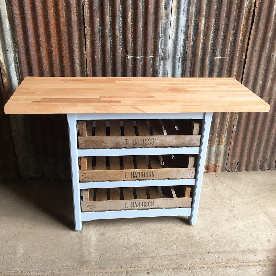 Rustic Freestanding Kitchen Island Breakfast Bar With Soild Oak Top