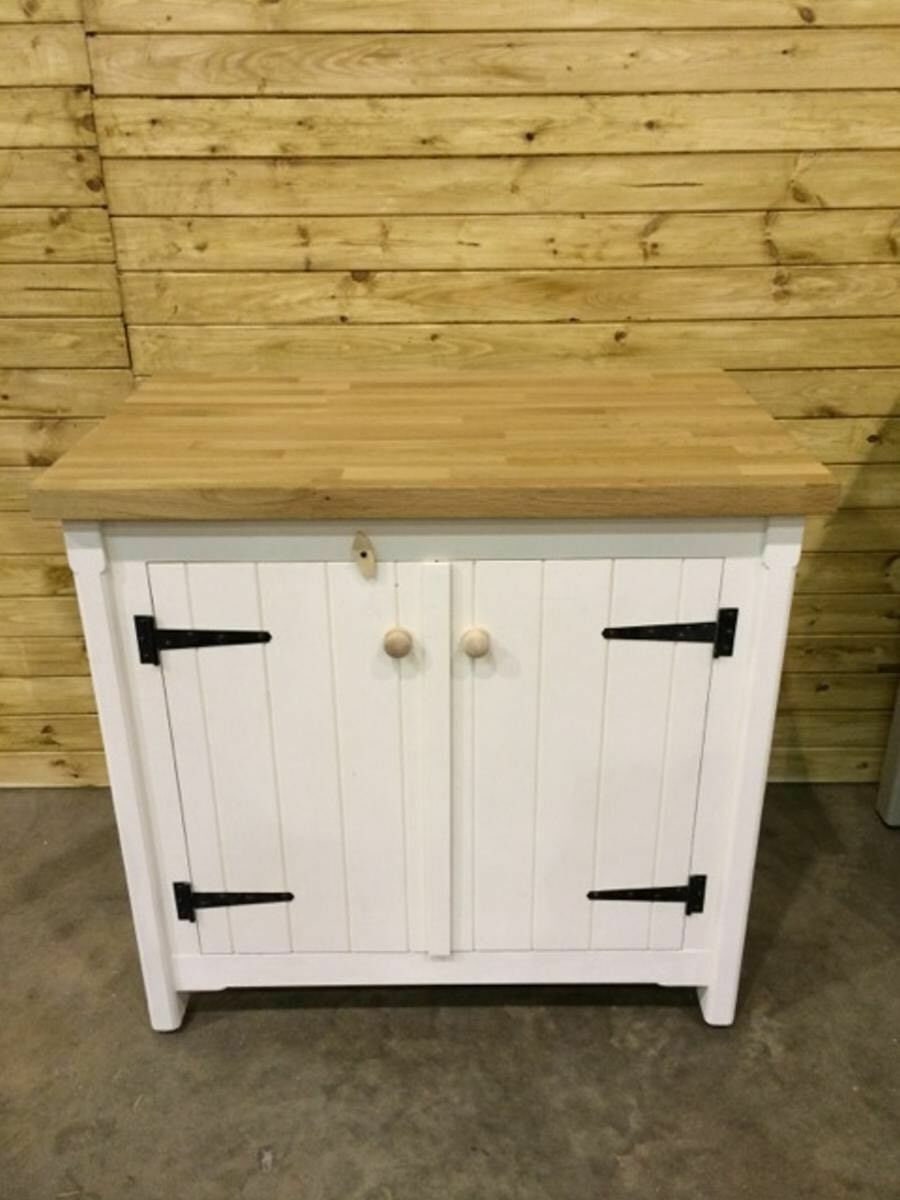 Kitchen Freestanding Double Cupboard And Solid Oak Top Handmade Storage