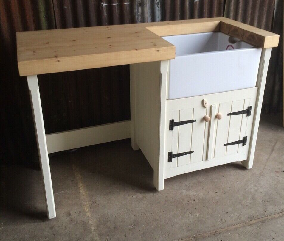 Belfast butler sink unit with space for one appliance with chunky pine worktop