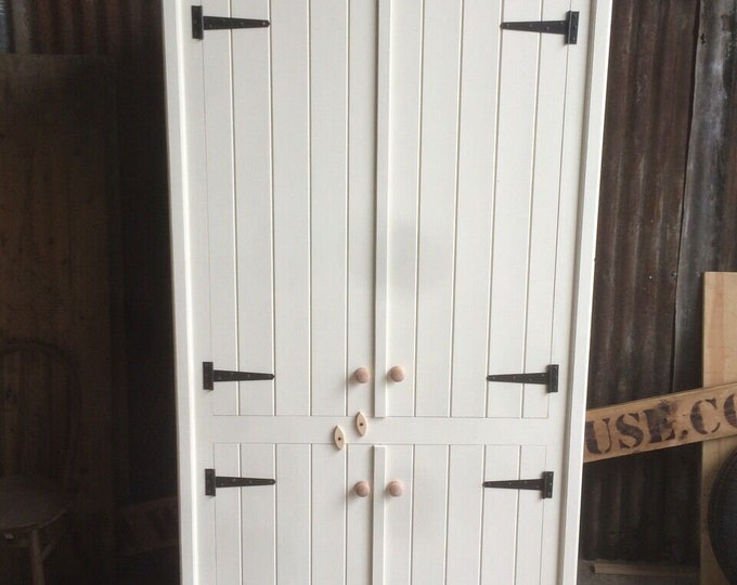 Large 4 Door Pantry / Larder Cupboard with Spice Racks,  Vintage Crates & Solid Oak Worktop - Handmade - Rustic - Freestanding Furniture