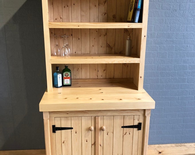 Rustic Wooden Pine Freestanding County Kitchen Welsh Dresser Cupboard Cabinet