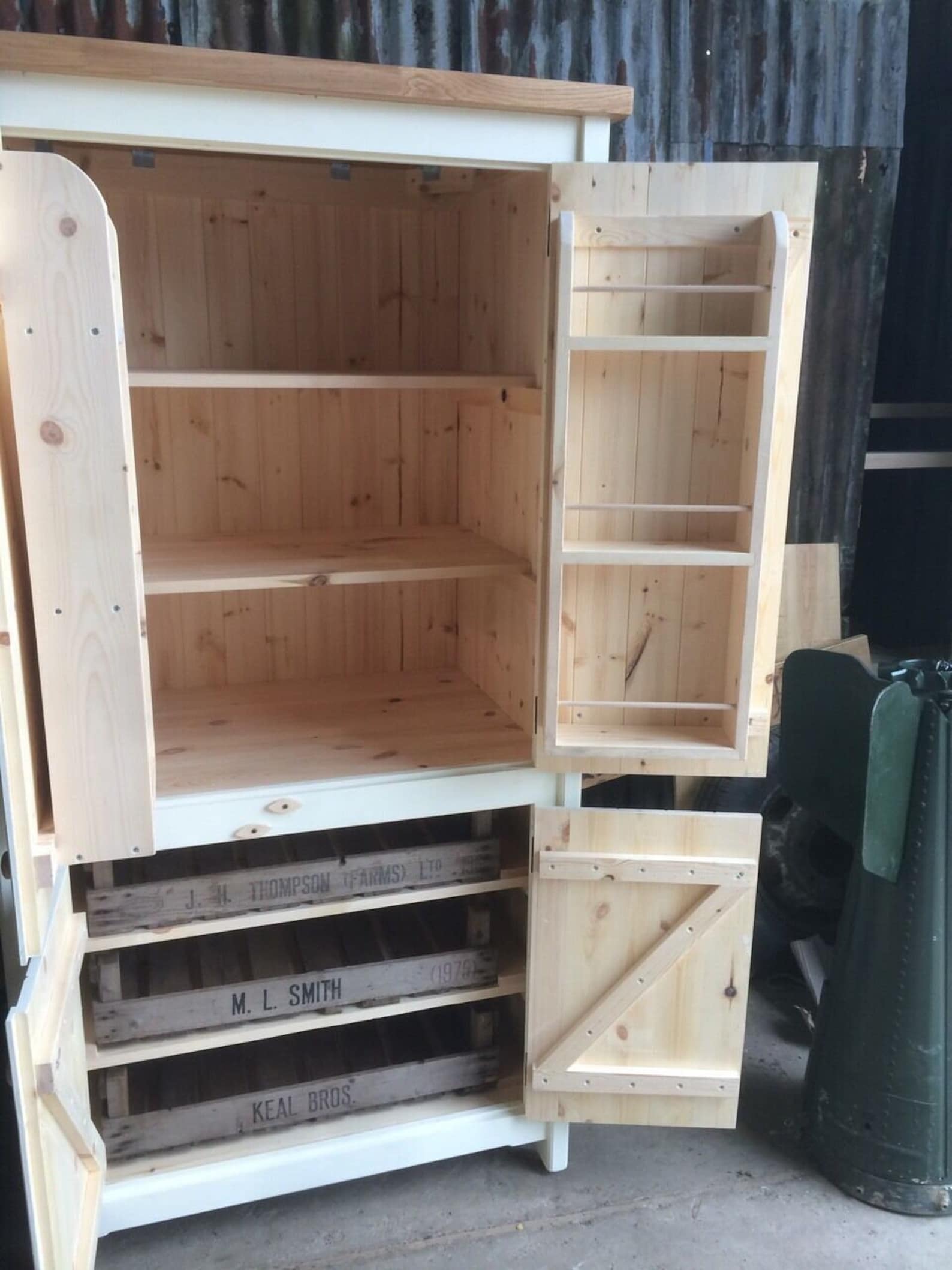 Large 4 Door Pantry / Larder Cupboard With Spice Racks, Vintage Crates ...