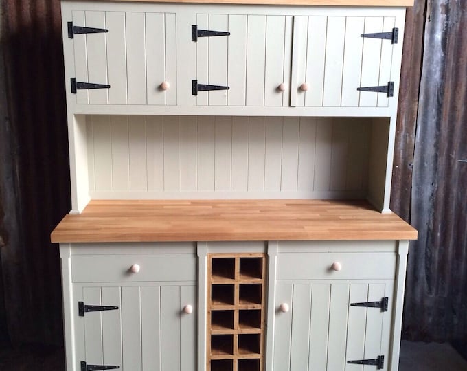 Freestanding Welsh Dresser with Oak Top - Handmade Storage Unit- Rustic Furniture - Wine Rack