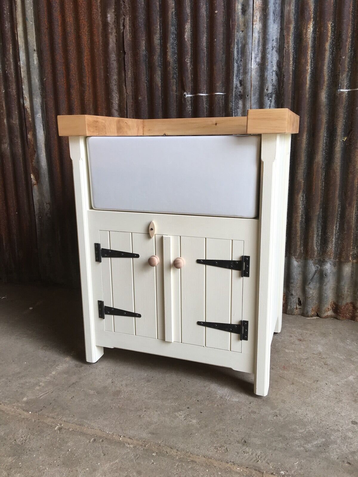 Freestanding Belfast Butler Sink Unit with Pine Top Handmade Kitchen